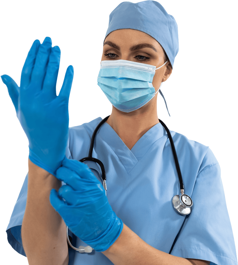 Transparent Healthcare Professional Wearing Gloves and Mask Preparing for Surgery