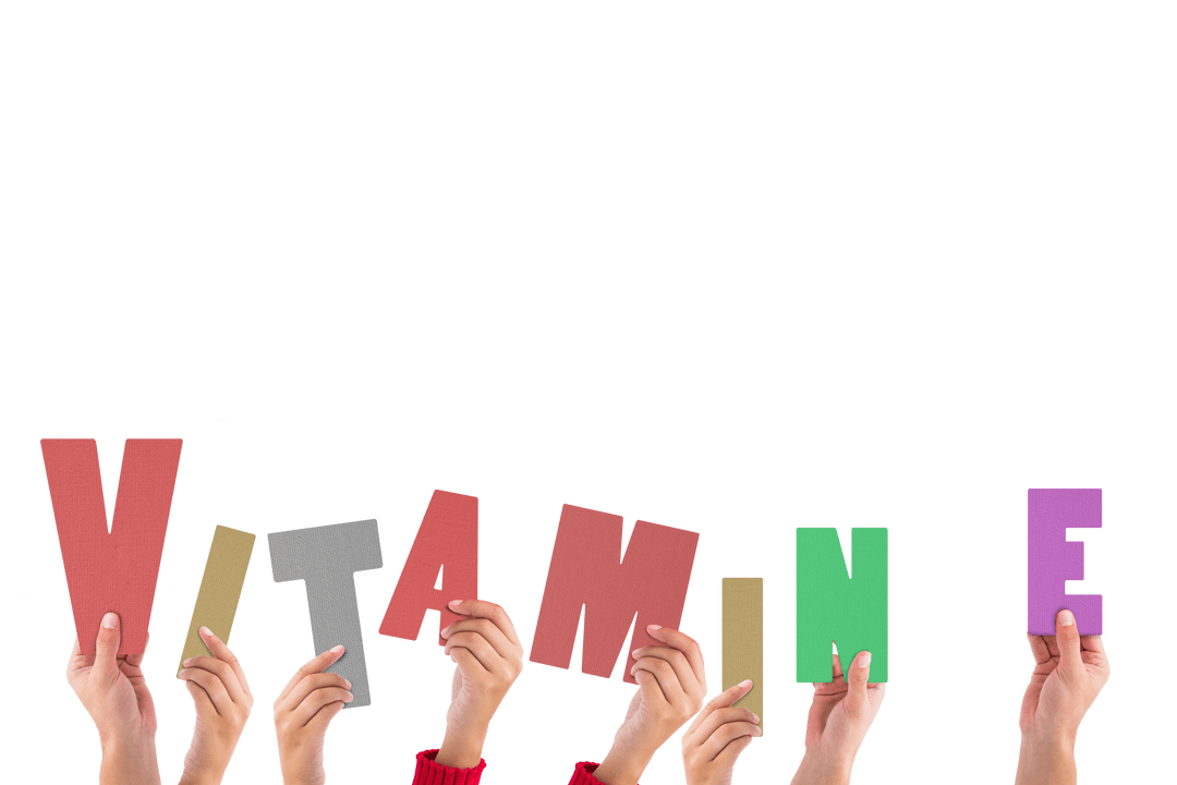 Transparent Hands Holding Vitamin E Letters