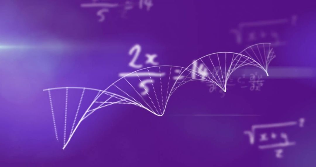 DNA Strand Overlaying Mathematical Formulas on Purple Background