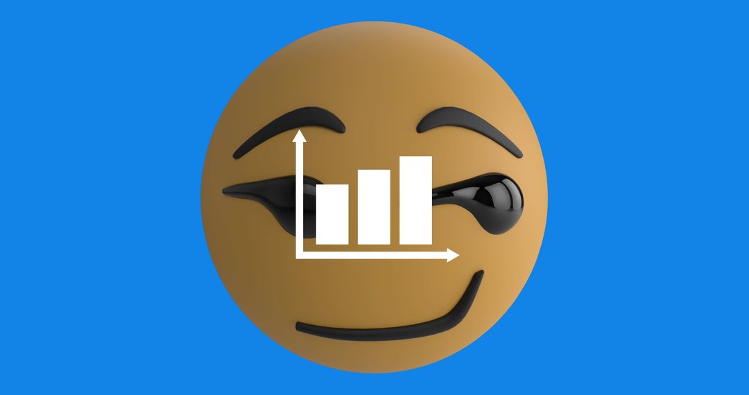 Smirking Emoji with Bar Graph Overlay on Blue Background
