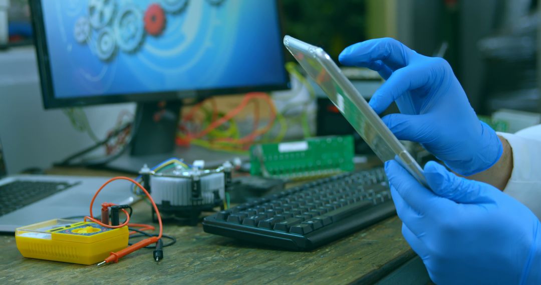 Technician Operating Tablet for Electronics Testing in Lab - Free Images, Stock Photos and Pictures on Pikwizard.com