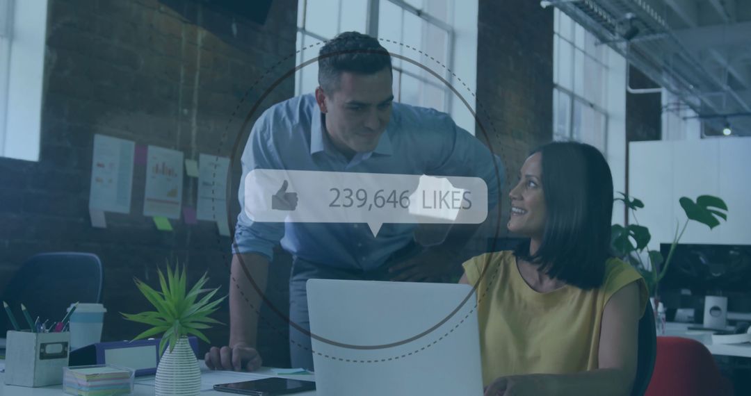 Business Team Discussing Social Media Metrics in Modern Office Environment