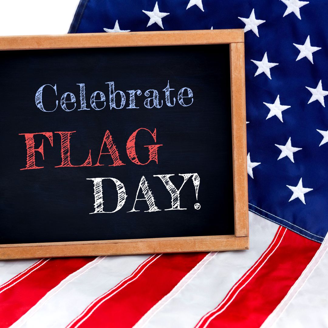 Flag Day Celebration Background with American Flag and Chalkboard