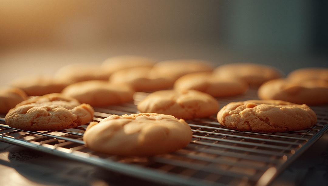 Freshly Baked Golden-Brown Cookies on Cooling Rack