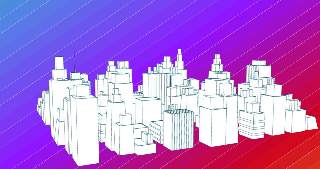 Abstract Cityscape Against Vibrant Rainbow Gradient Background