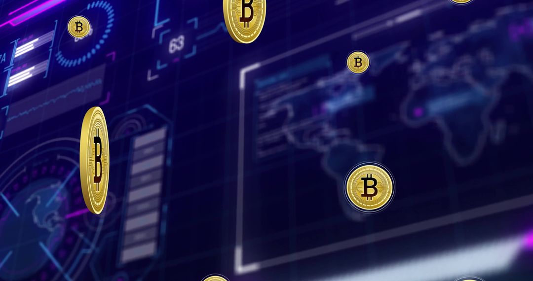Futuristic Bitcoin Technology with World Map Interface