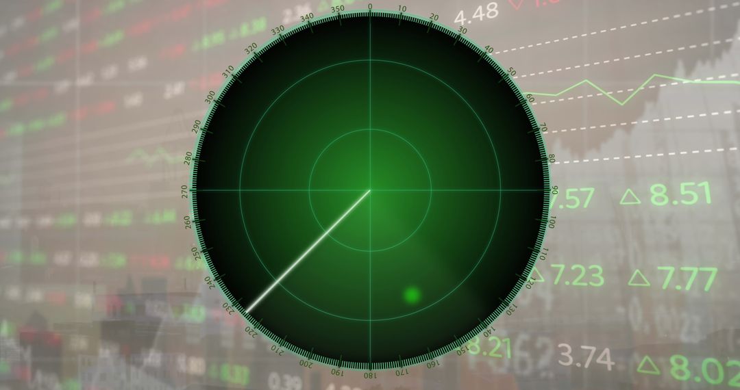 Digital Radar Interface Over Financial Data Background