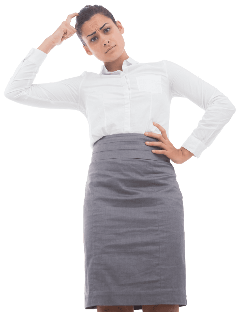 Confused Businesswoman on Transparent Background