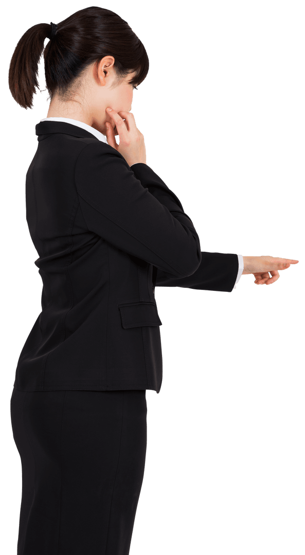 Businesswoman Pointing with Focus on Transparent Background