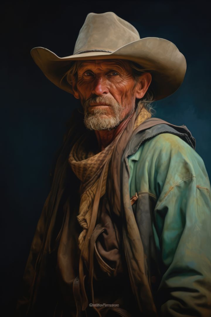 Portrait of senior caucasian cowboy with hat and beard, created using generative ai technology - Free Images, Stock Photos and Pictures on Pikwizard.com