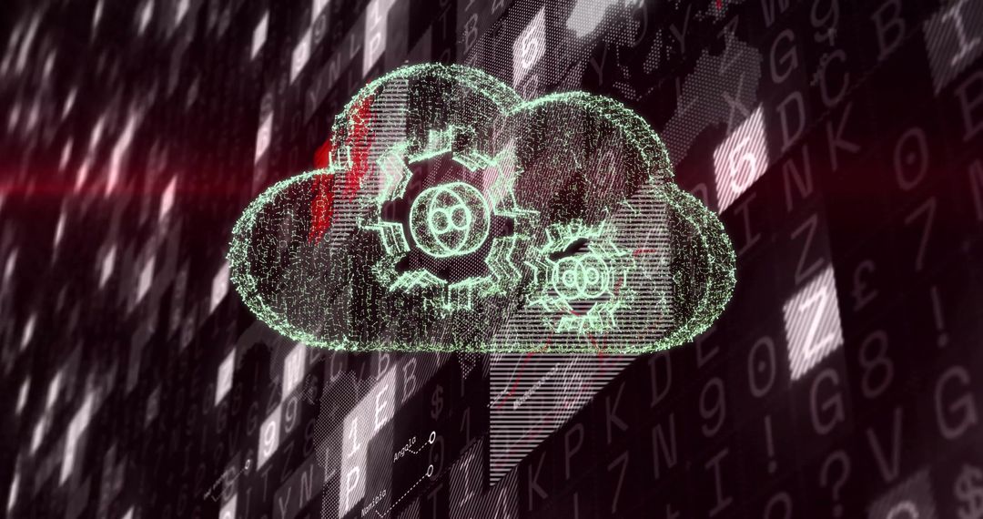 Holographic Cloud Icon with Gears on Digital Network