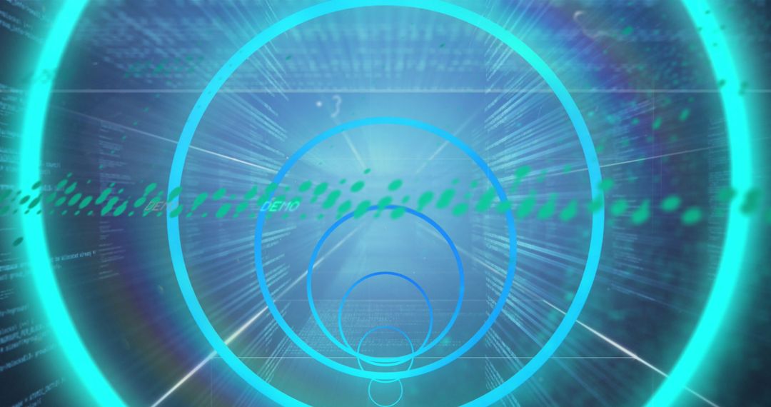 Futuristic Digital Interface with Expanding Circles and Data Stream