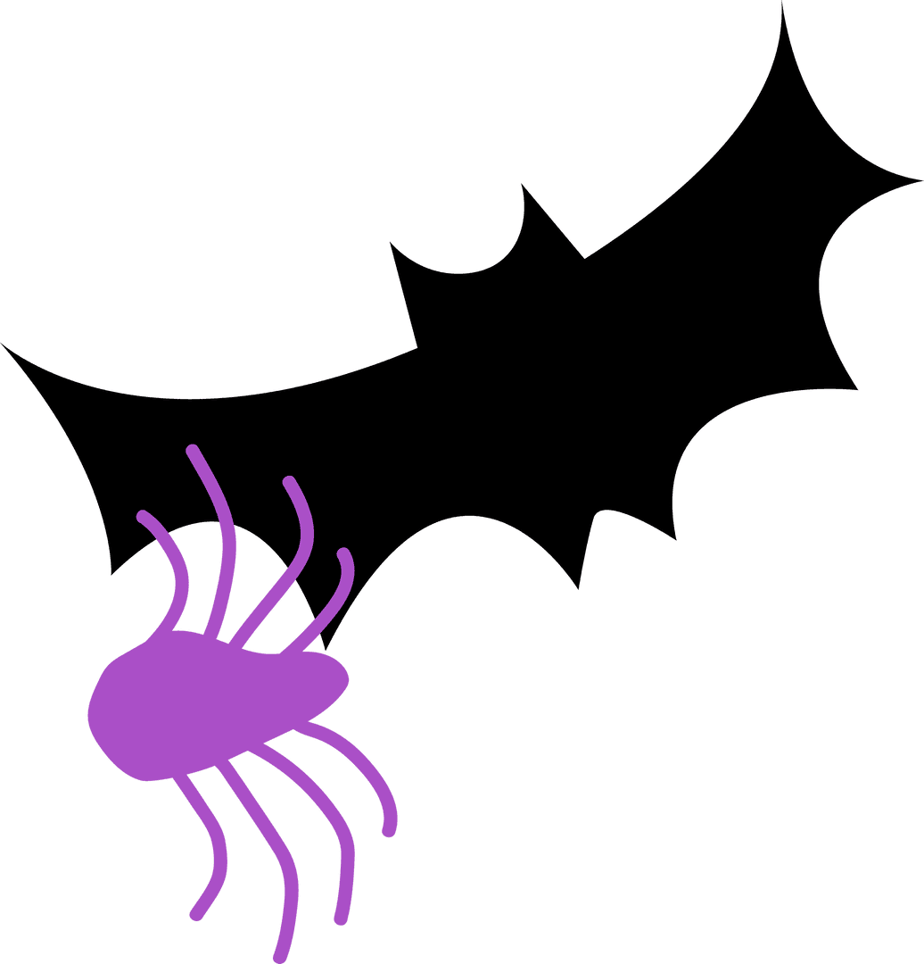 Abstract Bat Silhouette with Purple Spider on Transparent Background