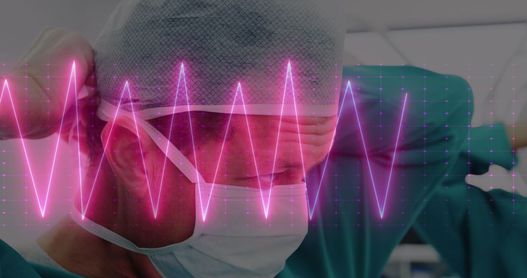 Surgeon Preparing with Heart Monitor Overlay