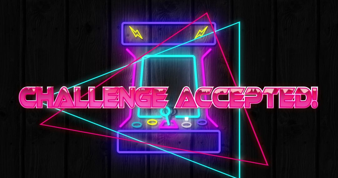 Retro Neon Arcade Challenge Accepted Text