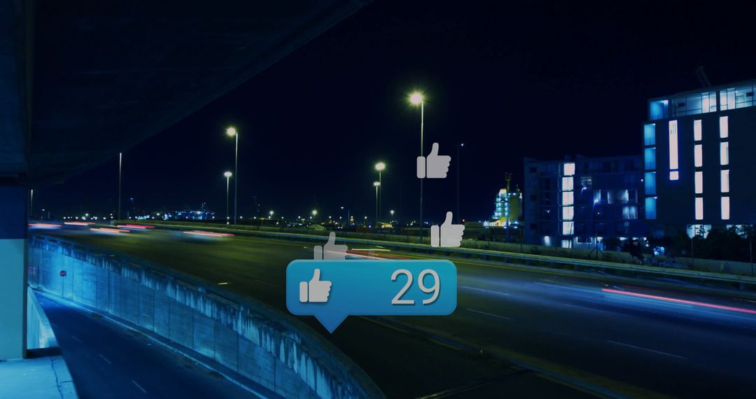 Digital Influence Concept with Social Media Likes on Night Highway