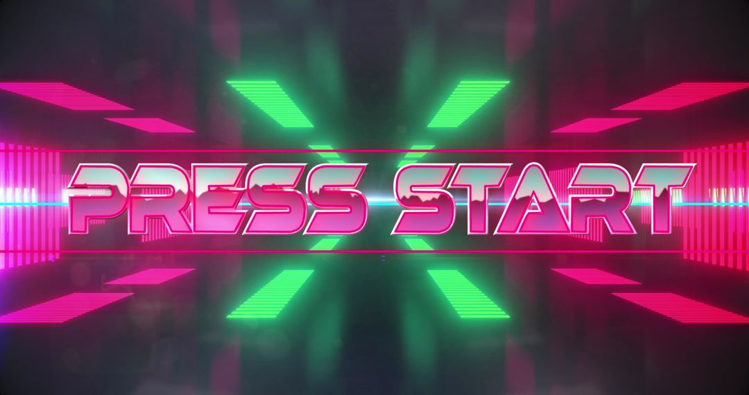 Neon 'Press Start' Banner in Futuristic Tunnel Design
