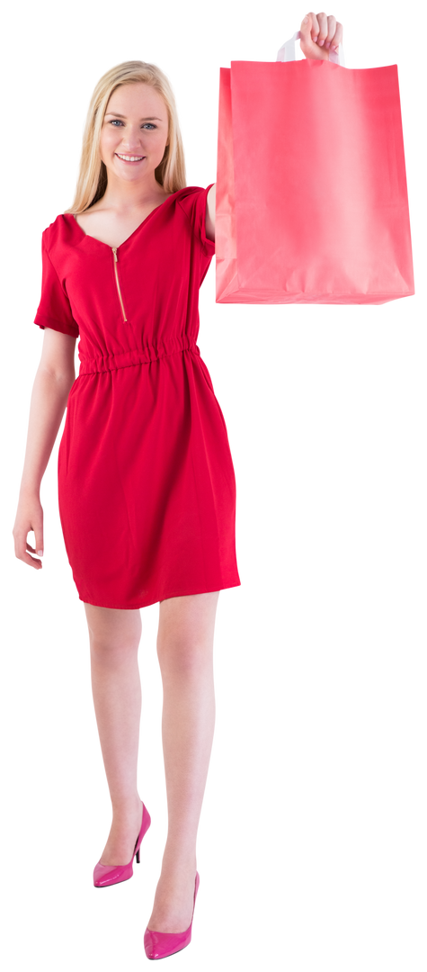 Pretty Woman in Red Dress Holding Red Shopping Bag Transparent Background - Download Free Stock Images Pikwizard.com