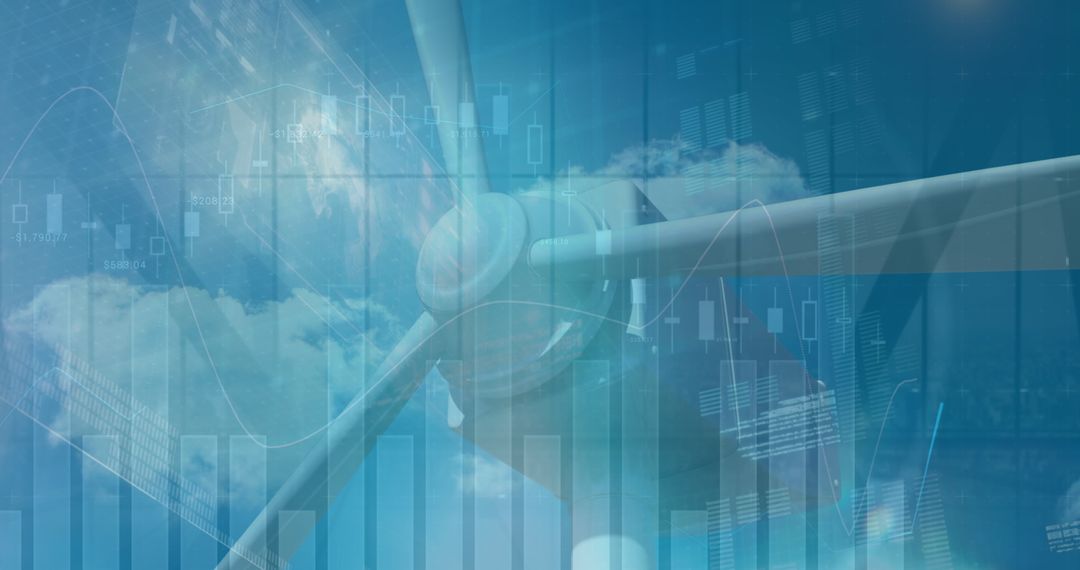 Wind Turbine Over Data Overlay Representing Green Energy Analytics