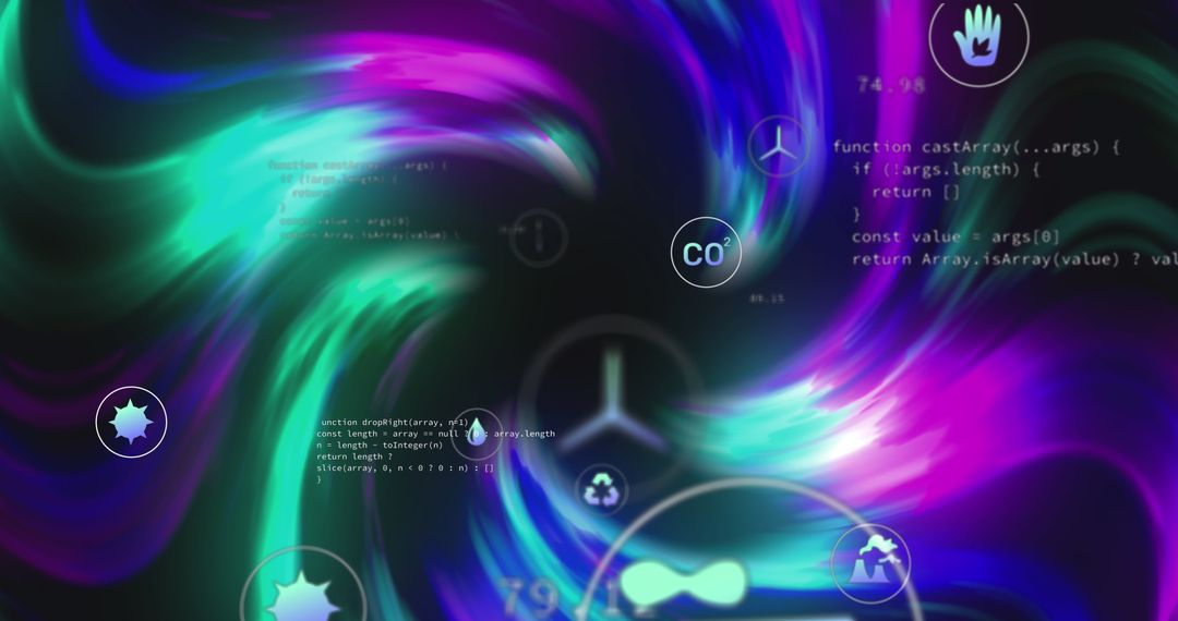 Digital Ecology Icons with Futuristic Neon Light Trails