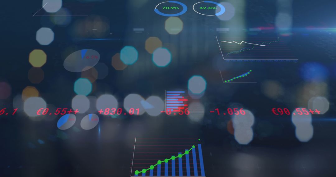 Finance Data Overlay on Blurred Cityscape Concept