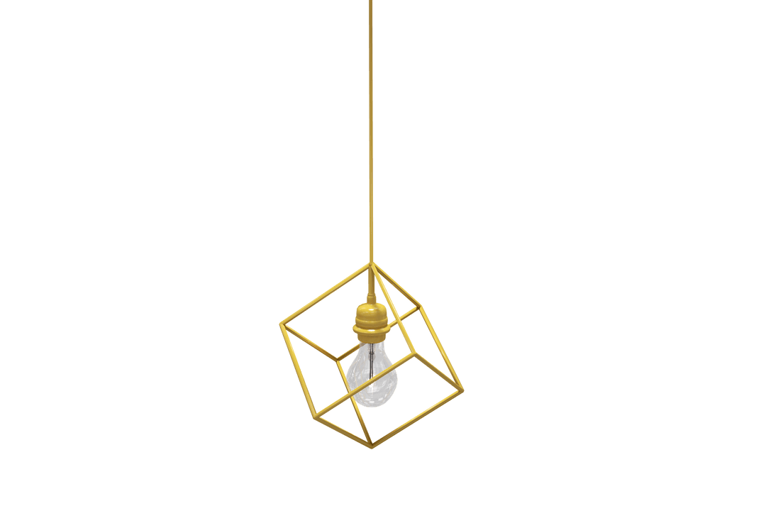 Golden Geometric Ceiling Lamp on Transparent Background