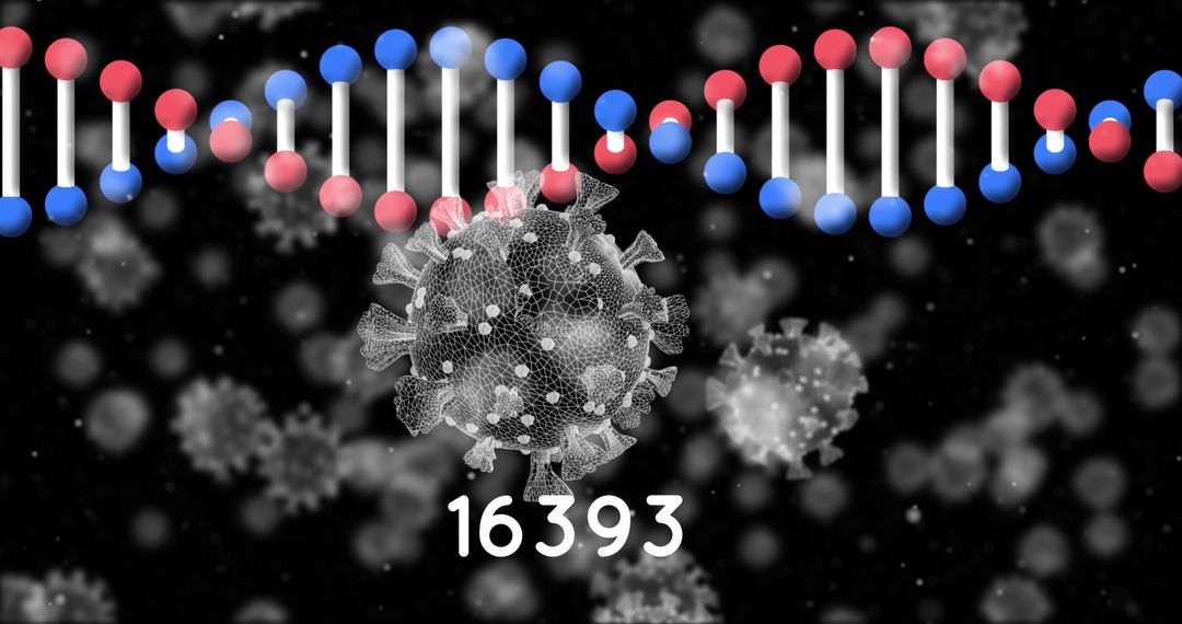 DNA Structure Overlay with Coronavirus Cells and Digital Vector Effects