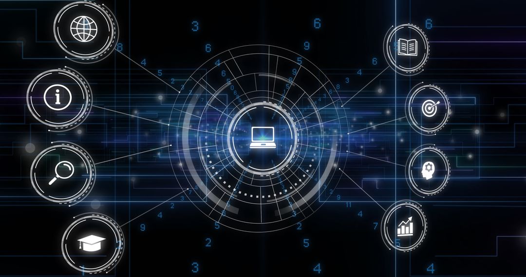 Futuristic Digital Interface with Technology and Data Icons