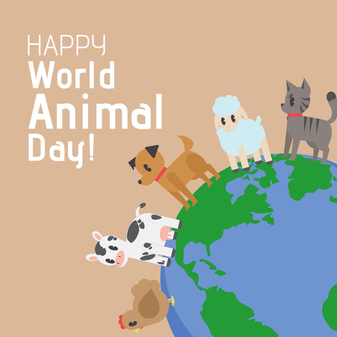 Celebrating World Animal Day with Diverse Animals on Globe