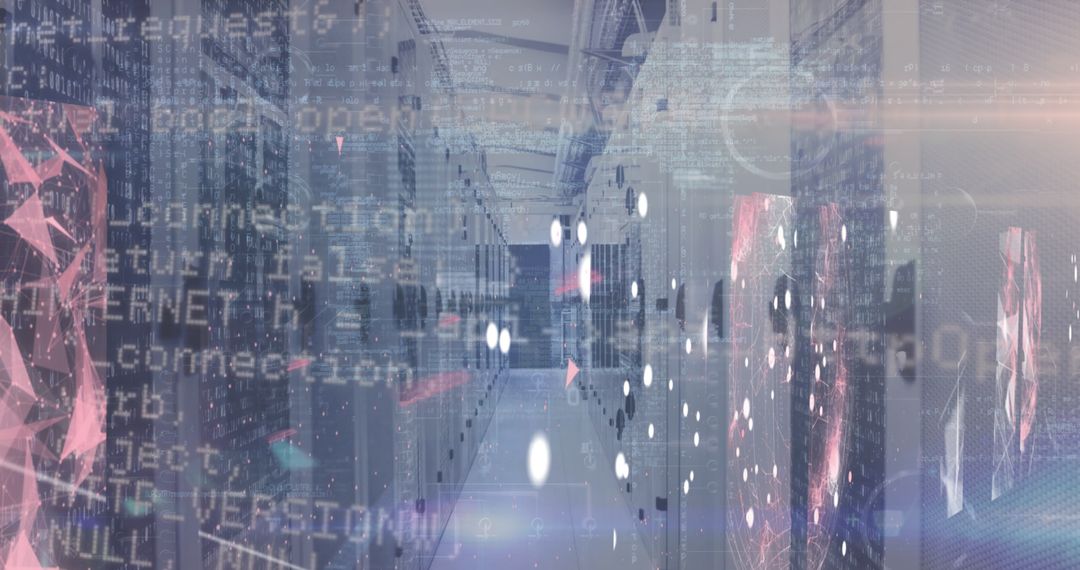 Abstract Futuristic Data Center with Digital Overlay