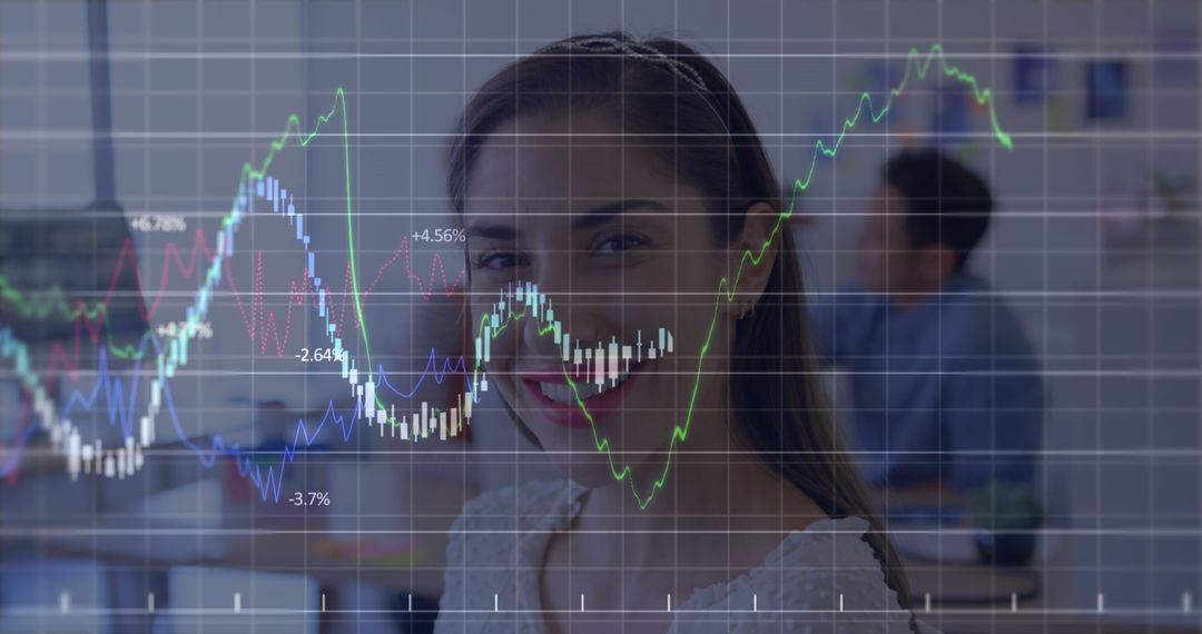 Businesswoman Analyzing Growth Charts with Colleagues in Modern Workspace