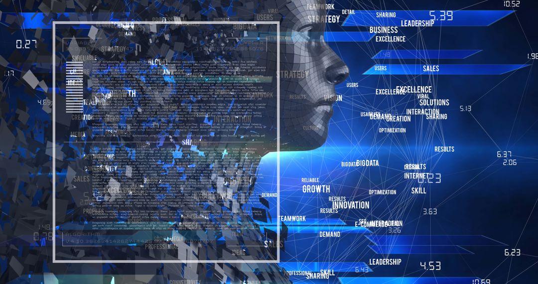 Digital Human with Data Processing in Technological Abstract