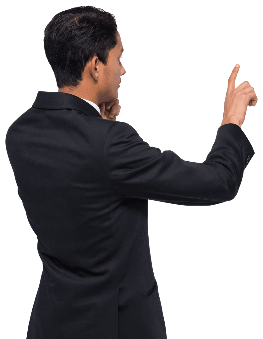 Businessman Pointing with Serious Expression on Transparent Background