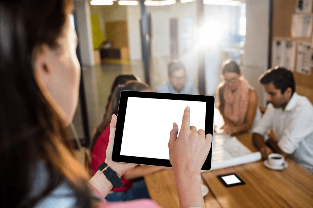 Transparent Communication with Digital Tablet in Modern Office Meeting