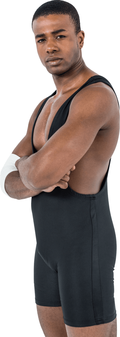 Young Male Wrestler in Black Singlet on Transparent Background