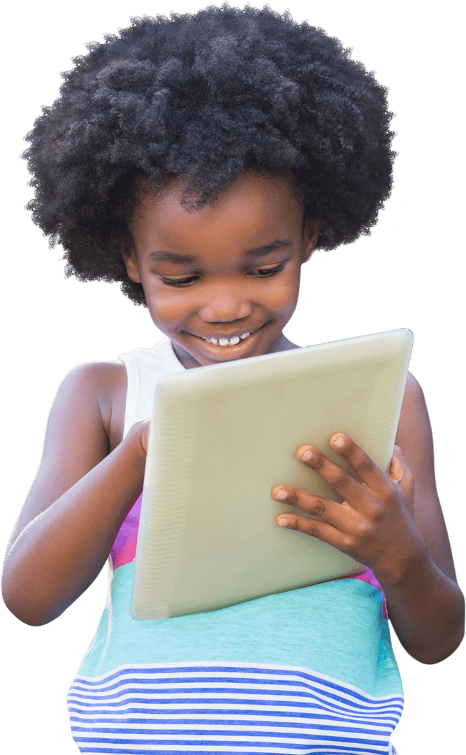 Joyful Child Engaging with Tablet in Transparent Background
