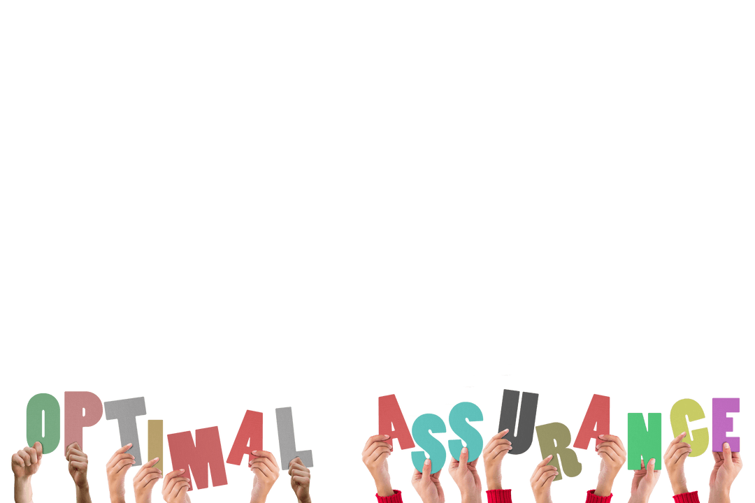 Hands Holding Optimal Assurance Text on Transparent Background