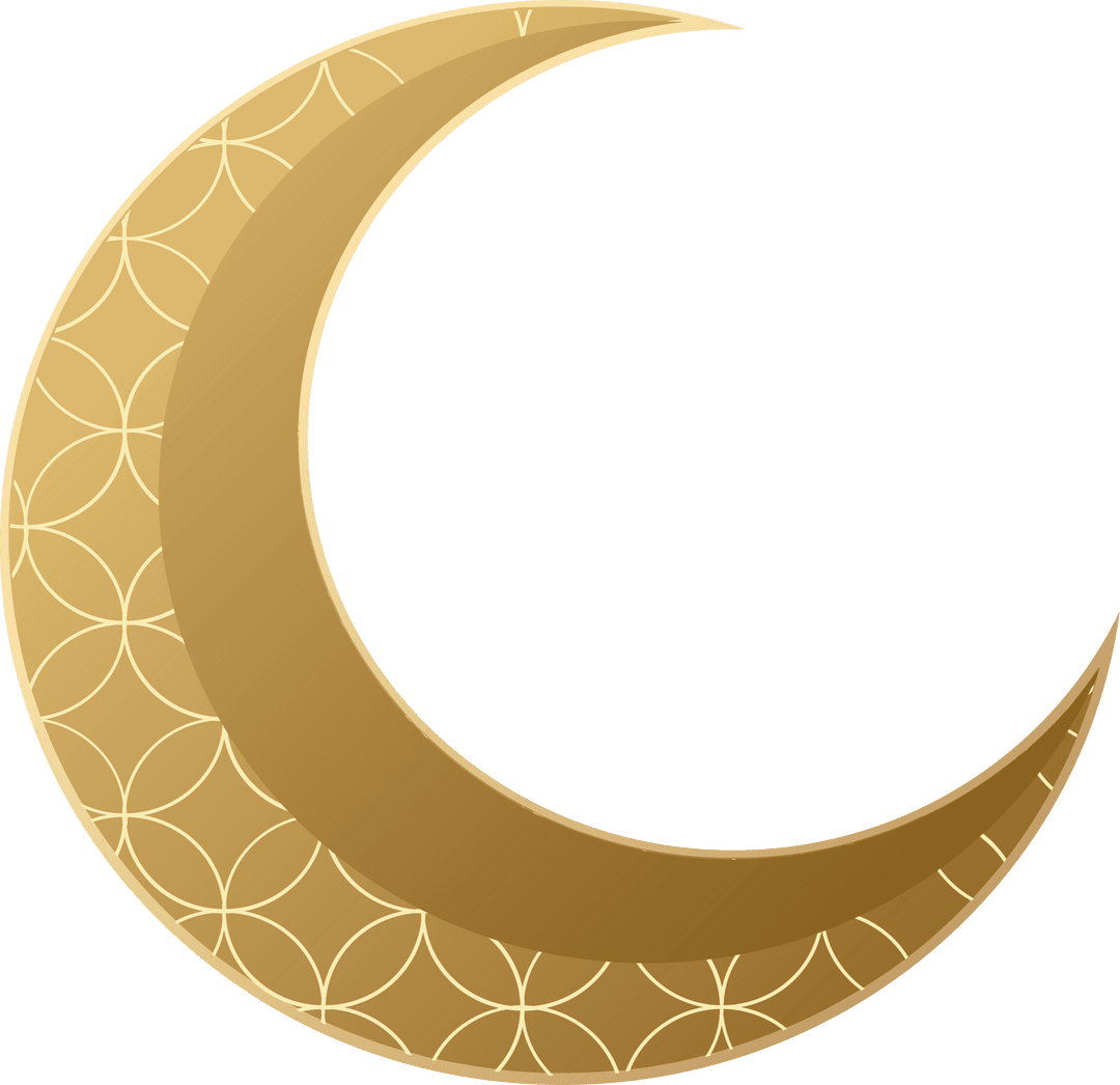 Elegant Golden Crescent with Geometric Floral Motif on Transparent Background