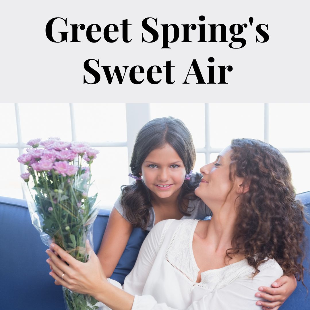 Mother and Daughter Celebrating Spring with Flowers at Home