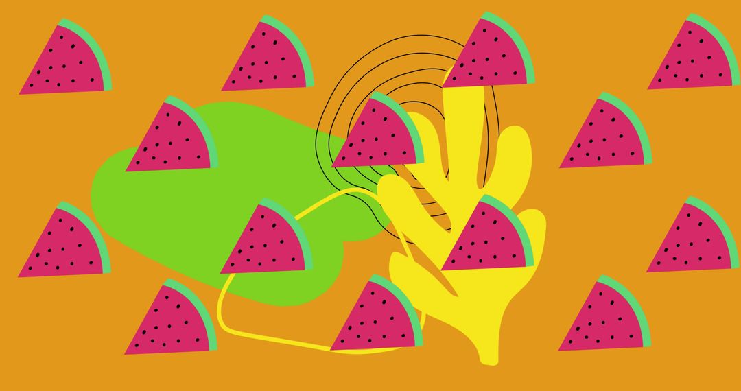 Watermelon Slices with Abstract Shapes on Orange Background - Free Images, Stock Photos and Pictures on Pikwizard.com