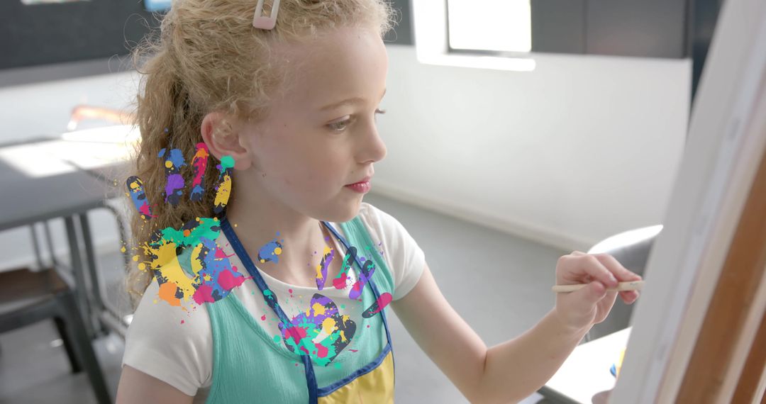 Young Girl Painting on Canvas with Splash Effect
