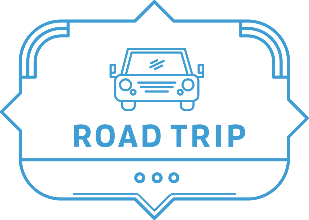 Vector Blue Road Trip Sign with Car on Transparent Background