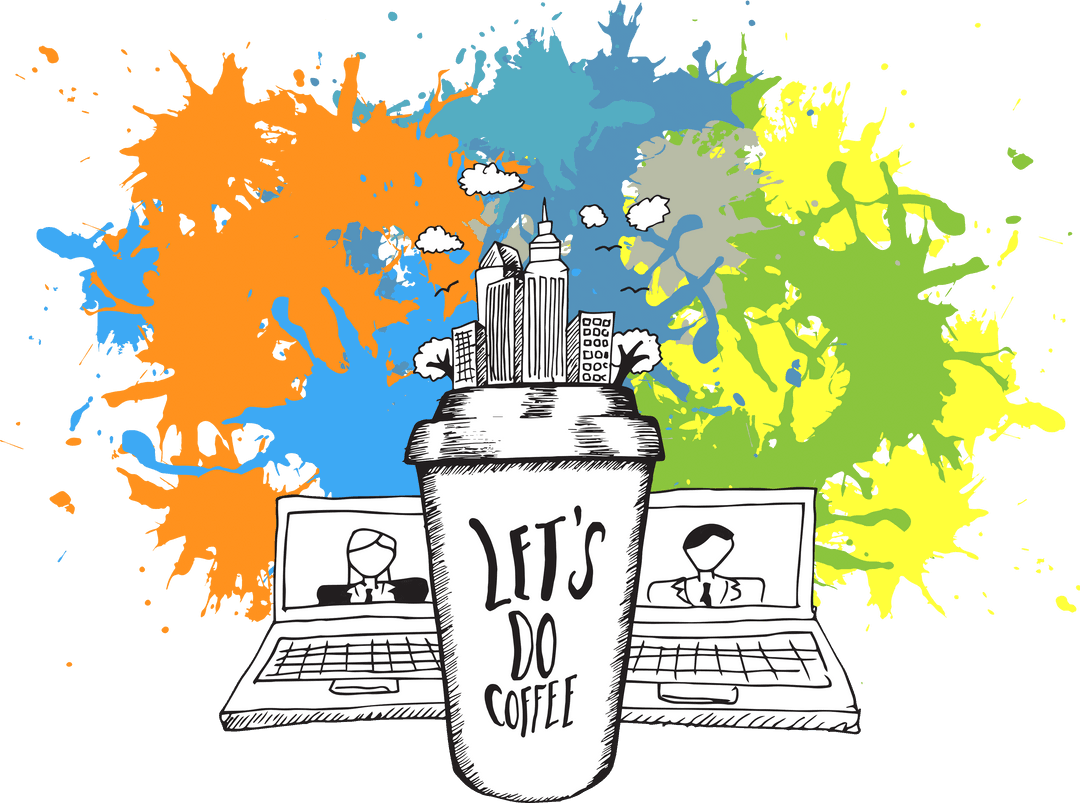 Let's Do Coffee Illustration on Transparent Background with Laptops