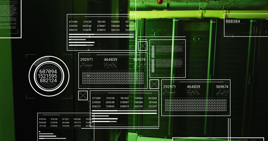 Futuristic Tech HUD Interface with Data Servers in Background
