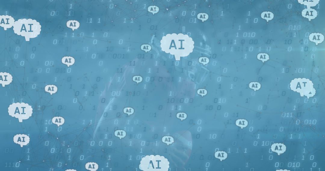Digital Transformation AI Symbols and Binary Code Overlay