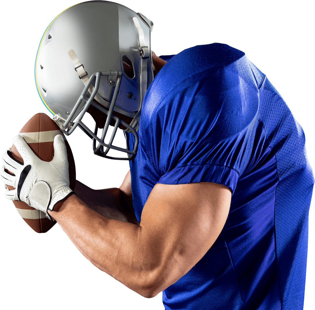 Transparent American Football Player Holding Ball Focused Standing Alone