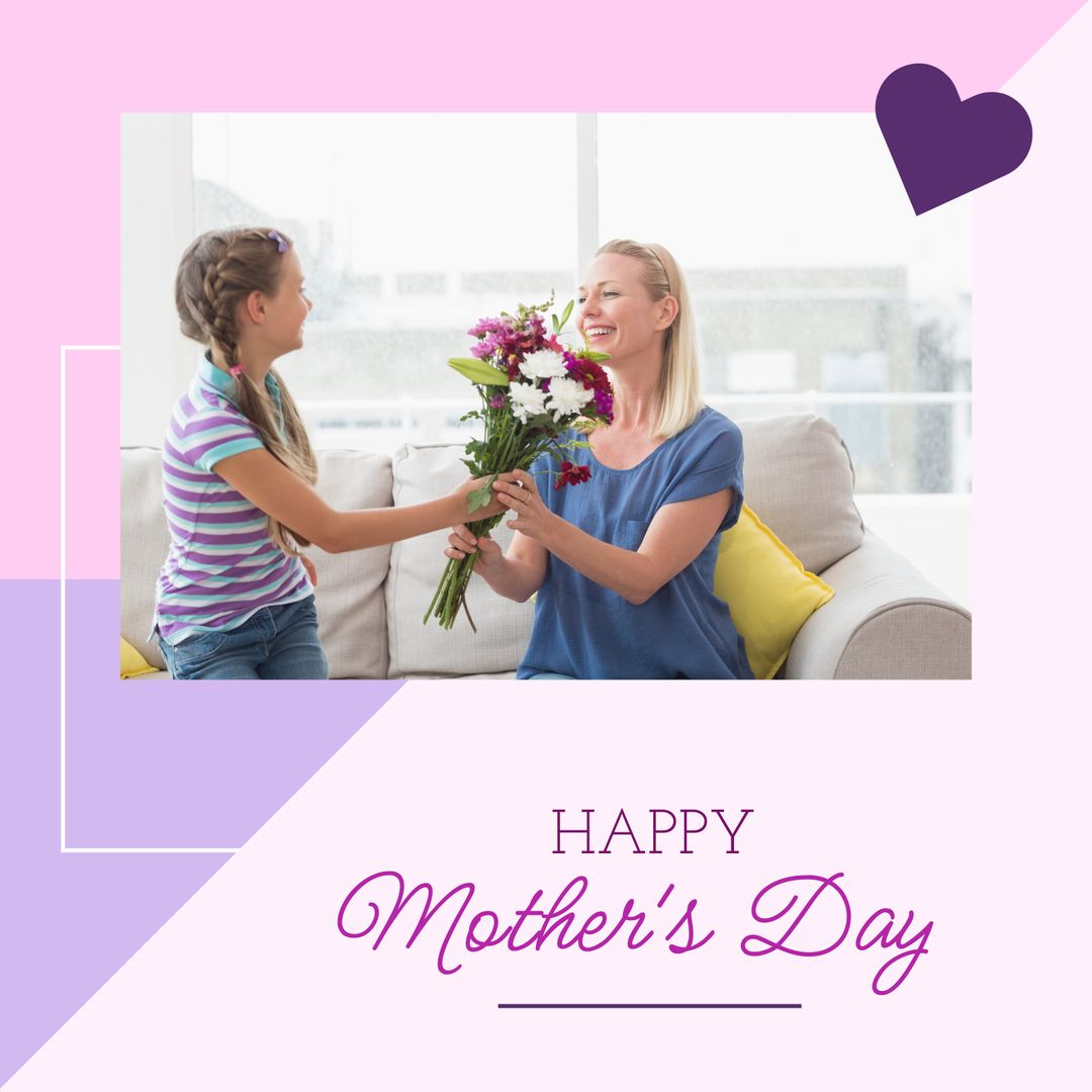 Mother Receiving Gift Bouquet from Grateful Daughter on Mother's Day
