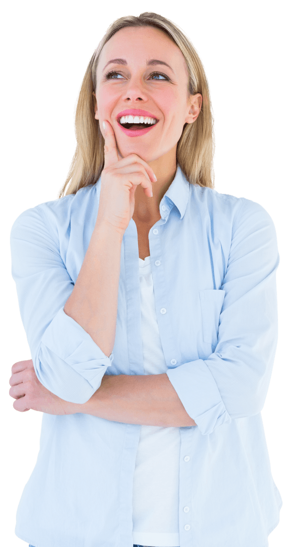 Cheerful Blonde Woman Smiling in Transparent Background