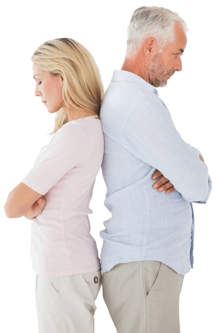 Transparent Disagreement Older Couple Standing Back To Back