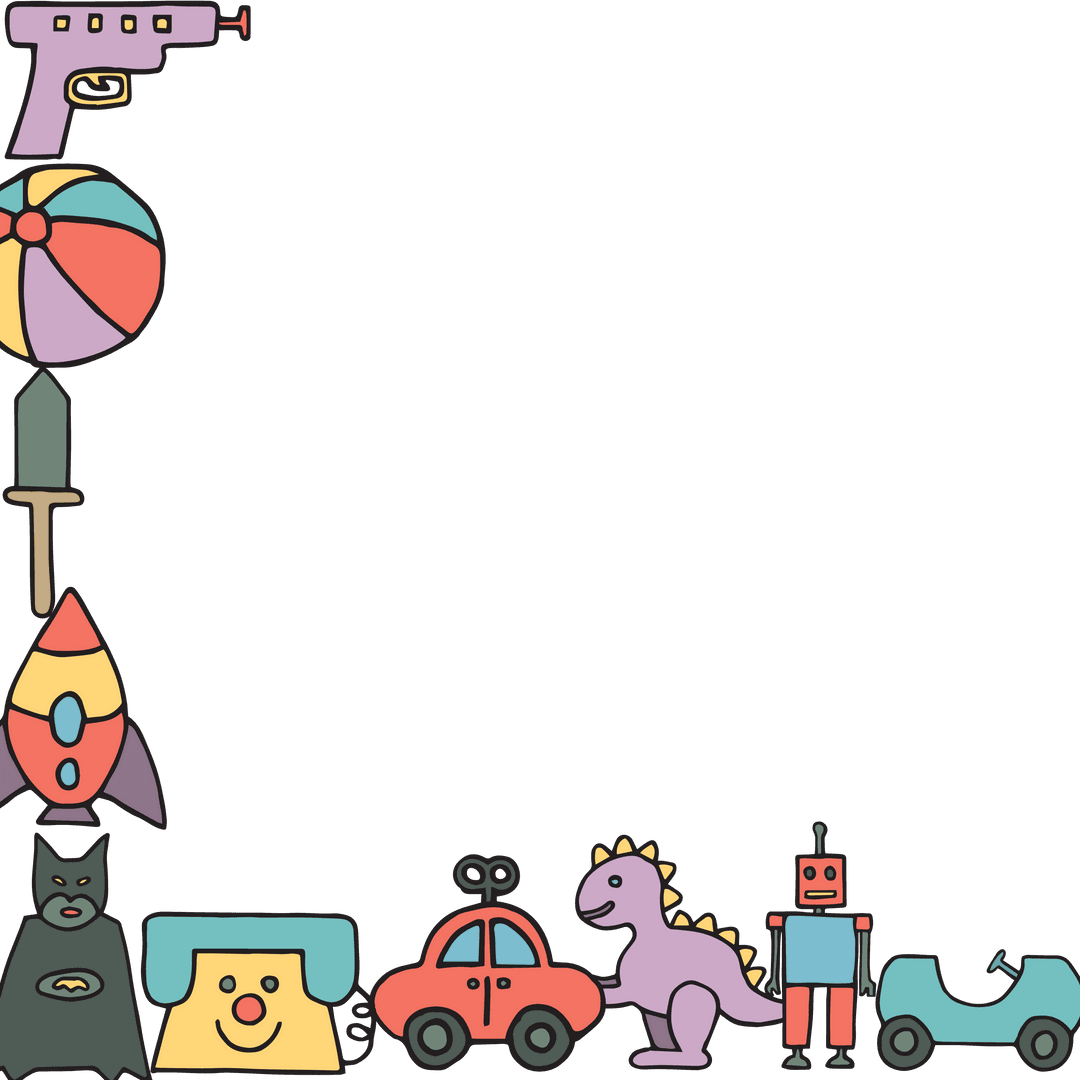 Transparent Background Toy Frame with Cartoon Icons